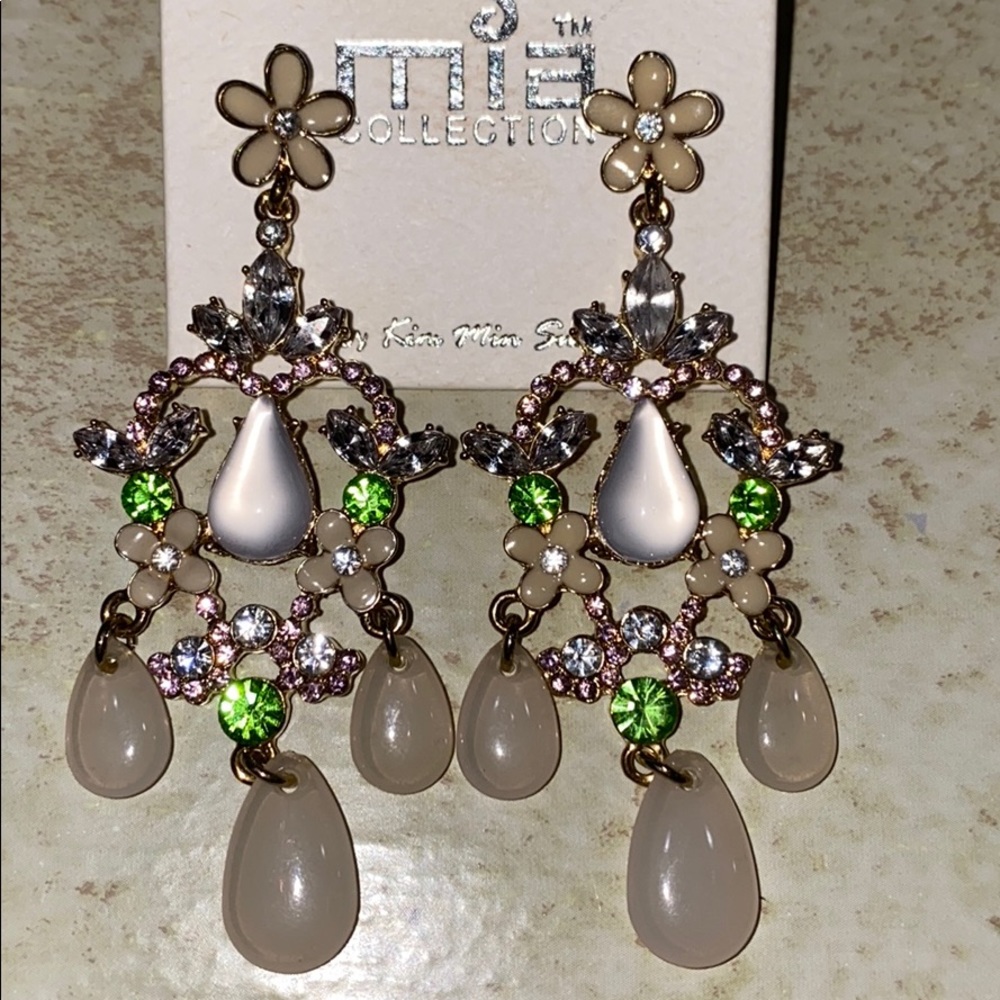 Flower Pink Green Gold Fashion Earrings